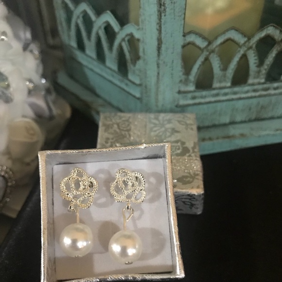 New beautiful rose and pearl earrings 925 - Picture 3 of 6